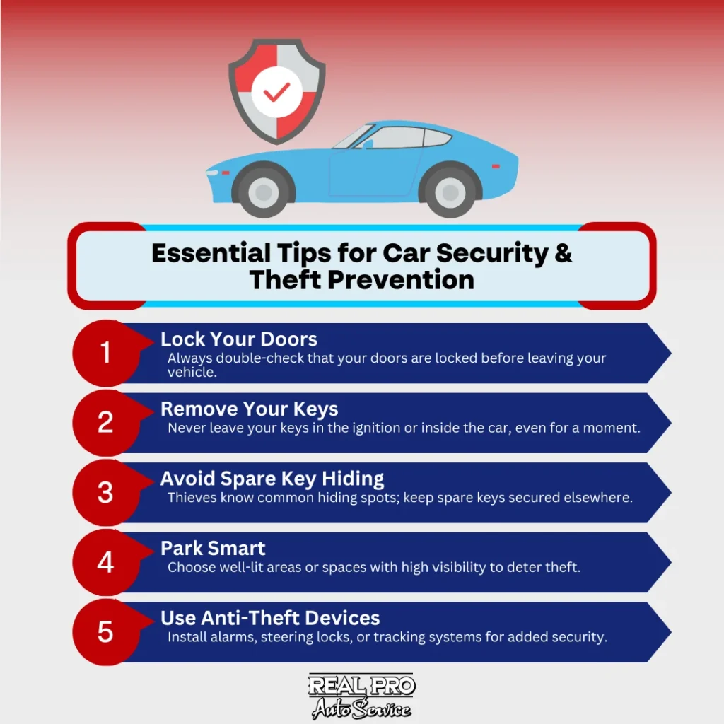 publication material showing five essential tips for car security and theft prevention