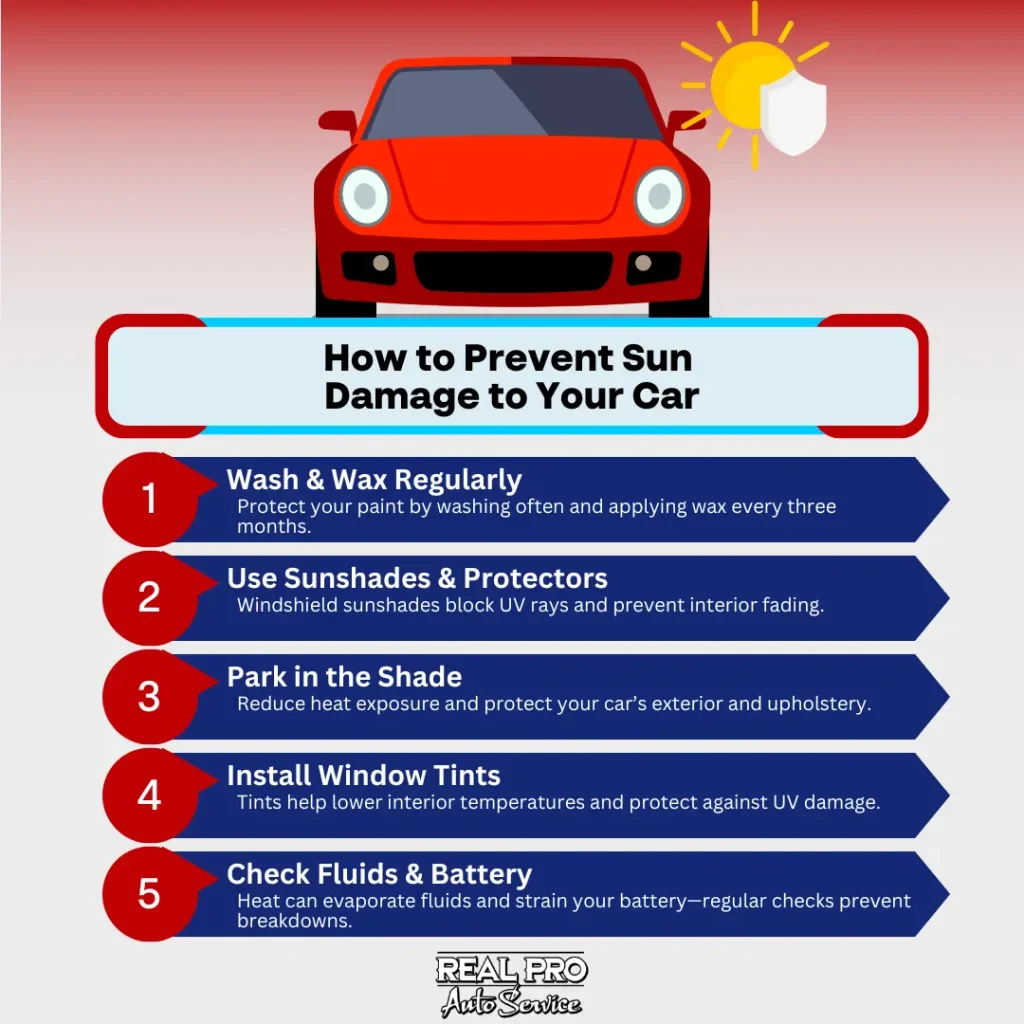 image containing a list of five ways on how to prevent sun damage to your car